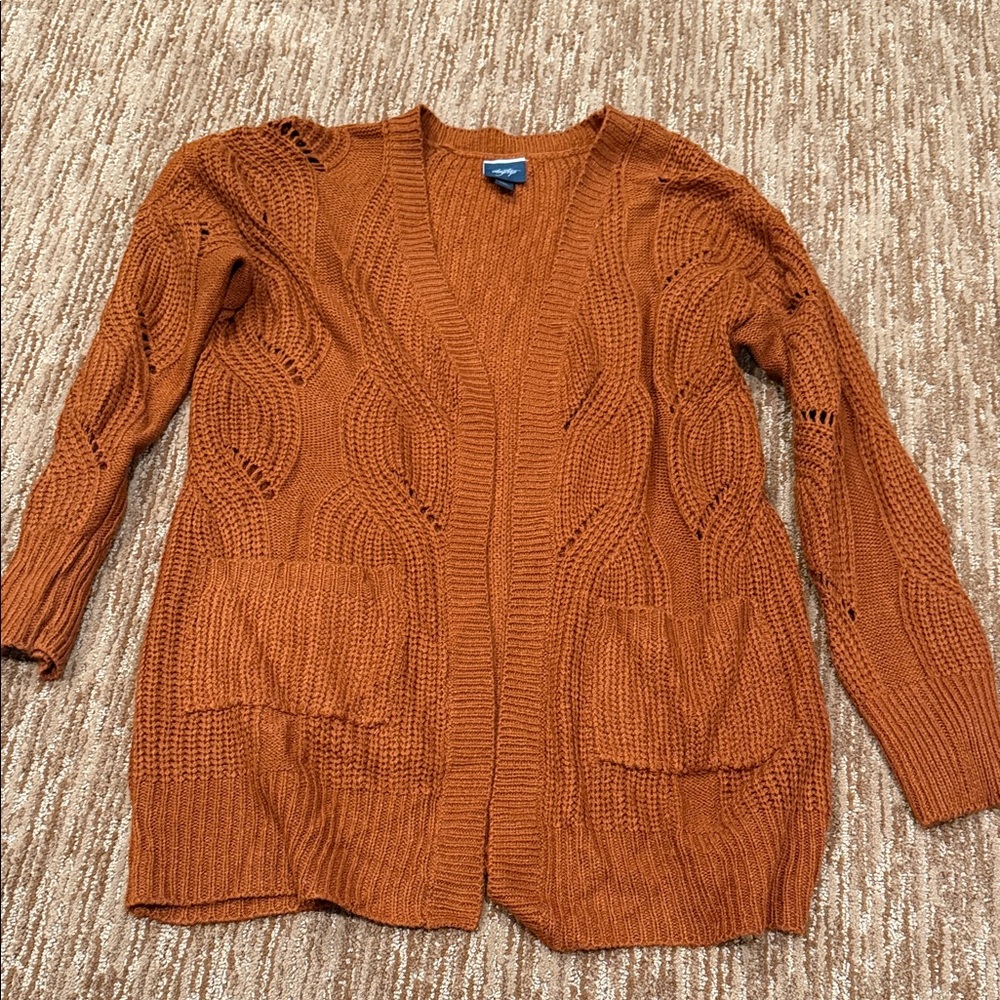 Daytrip Open-Front Cable Knit Cardigan in Rust Orange